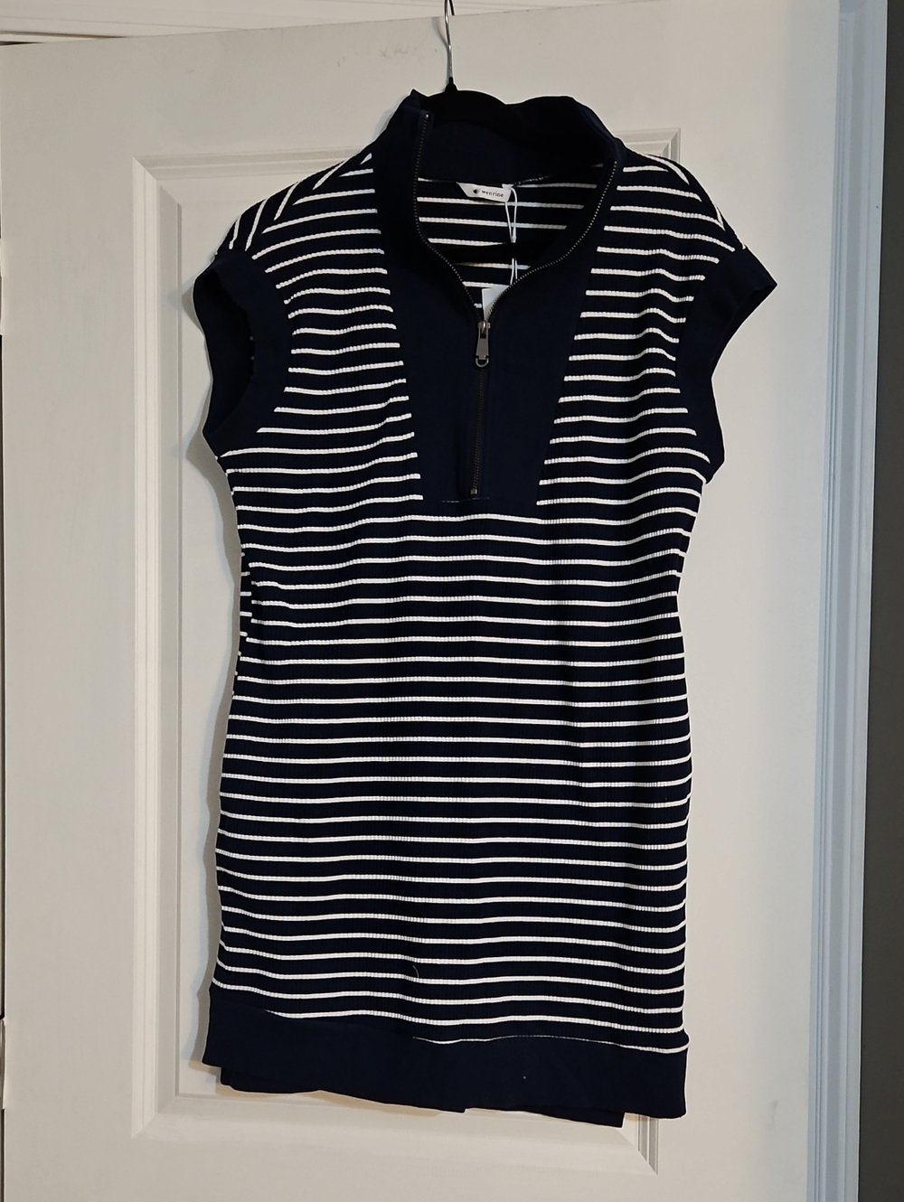 Navy and White Striped Zip-Front Mini Dress